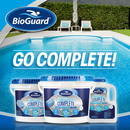BioGuard Swimming Pool Startup Chemical Bundle with SilkGuard Complete Chlorine Tablets, Smart Shock, & Pool & Spa 5-Way Test Strips